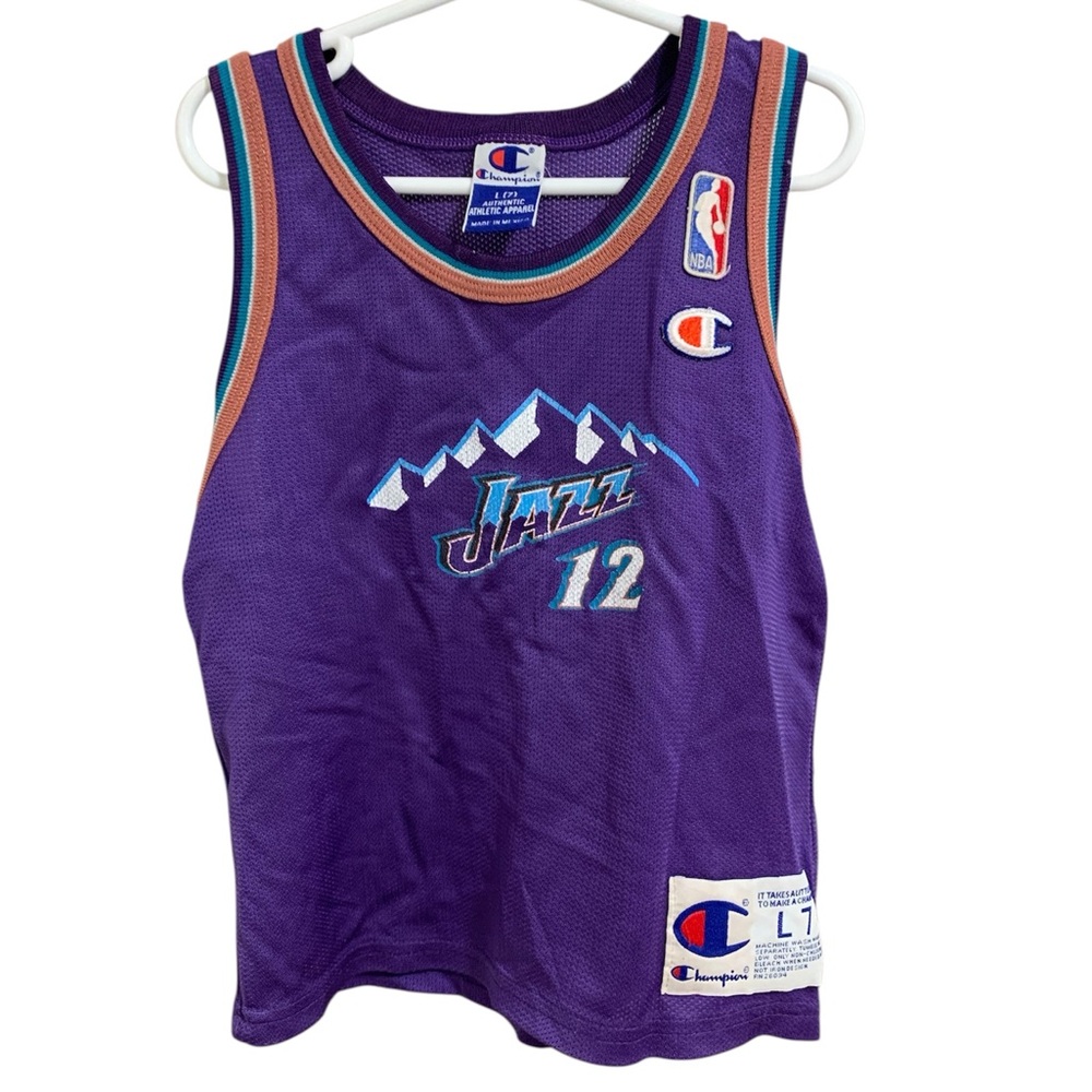 Vintage Champion NBA John Stockton Utah Jazz Kids Jersey Size L7 Youth 3-6 Year